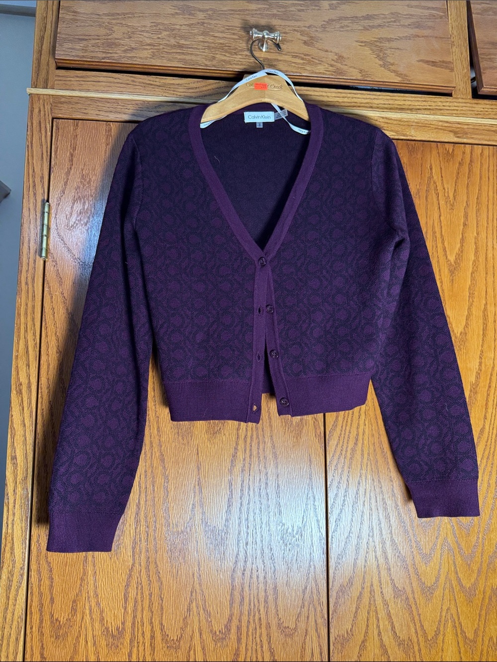 Calvin Klein Deep Plum V-Neck Button Front Cardigan